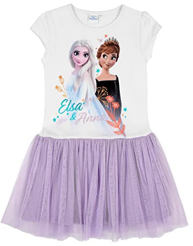 Disney Eiskönigin 2 Kleid Anna und ELSA Kurzarm (Weiss-Lila, 116)