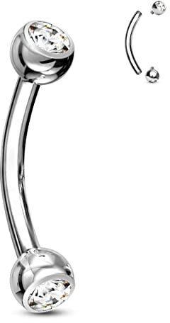 CM Crareesi Mania Titan Bauchnabelpiercing Silber Bauchnabel Ring 6mm Stablänge Navelpiercing Bananen Barbells Belly Piercing Schmuck mit doppelt Zirkonia Stein