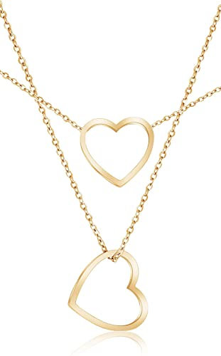 Einzelstück Schmuck Set Herz Armband Halskette I 925 Sterling Silber vergoldet I Damen Mama Geschenk Muttertag (Hearts Set Gold)