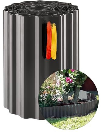 Novatool Bordo per aiuole, altezza 20 cm, 9 m, colore antracite, bordo per aiuole, per giardino, in plastica
