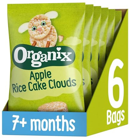 Organix Apple Rice Cake Clouds, Baby Snack, 40 g (Pack of 6) | Suitable for 7+ Months, Finger Food, Gluten-Free, Vegan Friendly, No Artificial Flavours