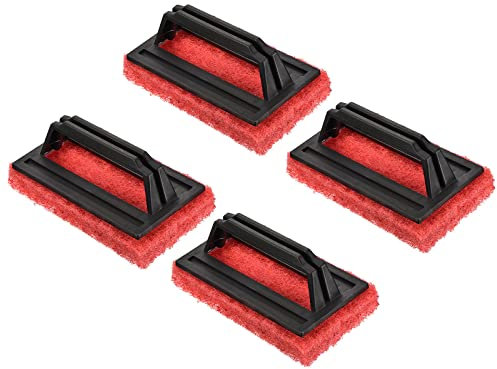 PATIKIL 15cm Estropajo Almohadilla Cepillo, 4 Paquete Limpieza Frotador con Mango Cocina Baño Esponja Lavado Herramientas, Rojo