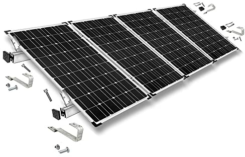 Offgridtec Dachmontageset mit Biberschwanz-Dachhaken, Edelstahl- & Aluminium-Montagesystem für Schräge Dächer, Passend für gerahmte Solarmodule bis zu 1134 mm Breite (Set für 4 Module,30 mm Rahmhöhe)
