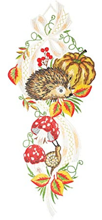 Fensterbild Herbstidylle farbig 16 x 40 cm aus Plauener Spitze Fensterdeko Fensterschmuck Bilder Handarbeit Deko Fenster