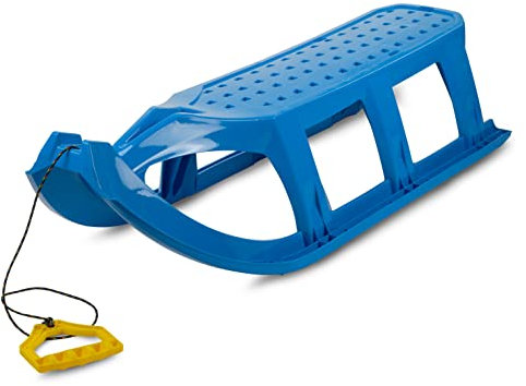Prime Garden® GIAVELLOTTO 2-sitzer Kinderschlitten Schlitten Kunststoffschlitten für Kinder mit Zugseil Metallkufen (Blau)