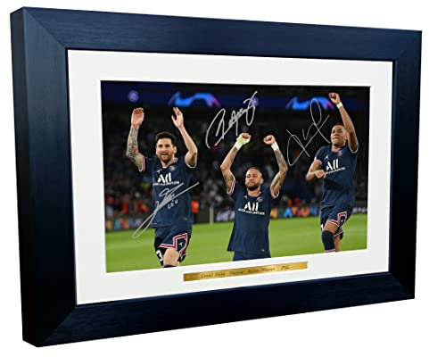 2022/23 Lionel Messi Neymar Junior Kylian Mbappe Paris Saint-Germain PSG signiert 30,5 x 20,3 cm A4 Foto Bilderrahmen Fußball Fußball Poster Geschenk