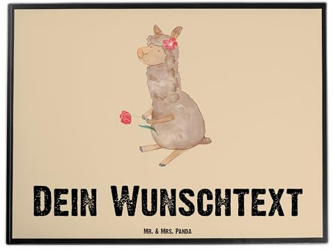 Mr. & Mrs. Panda Personalisierte Schreibtischunterlage Alpaka Blume - Geschenke, Geschenk, personalisiert, Lama, Lamas, Schreibunterlage selbst gestalten, individuell, Spruch, Schreibtischauflage