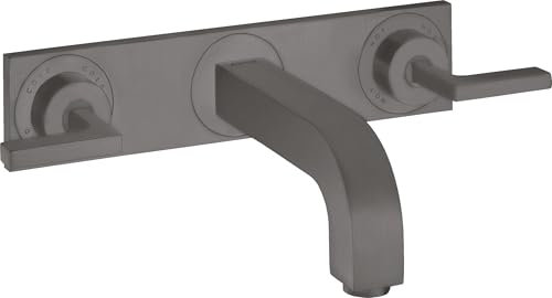 hansgrohe AXOR Citterio 3-Loch Waschtischarmatur Unterputz, Auslauf 222mm, Hebelgriffe, Platte für Wandmontage, Farbe: Brushed Black Chrome