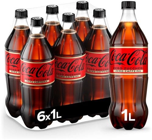 Coca-Cola Zero Zuccheri Zero Caffeina – 6 Bottiglie da 1 L, Tutto il Gusto Coca-Cola Senza Calorie e Senza Caffeina, in bottiglia PET 100% Riciclabile, Bevanda Analcolica con Edulcoranti