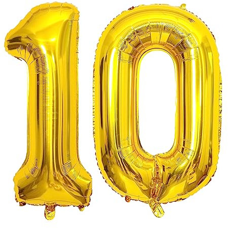 Gold Luftballon 10. Geburtstag Zahl 10 XXL Riesen Folienballon 100cm Geburtstagsdeko Mädchen Junge Ballon Zahl Deko zum Geburtstag