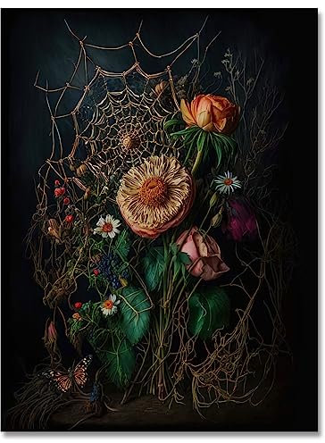 uoyien Moody Decor Vintage-Wandkunst, botanisches Blumenmuster, viktorianisch, Gothic, dunkle Akademie, rustikale antike Wanddekoration, ästhetische Raumkunstdrucke, Retro-Pflanzen-Ölgemälde, Drucke