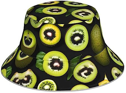 Grüner Kiwi Reflektierender Fischerhut für Männer Frauen Fischermütze Unisex Casual Luminous Halloween Rave Hut, doppelseitiger Druck, Schwarz, Einheitsgr��e