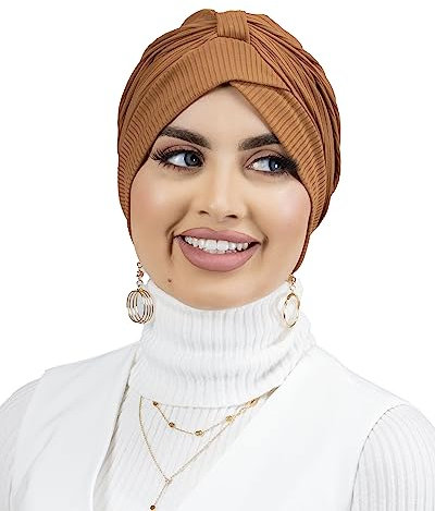 Lamis Hijab - Turban, gerippt, Jersey, für muslimische Frauen, TU-6, camel, 70 cm