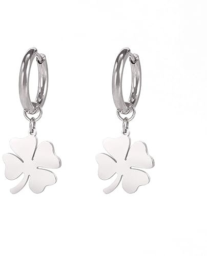 Vierblättrige Kleeblatt-Ohrringe, Glücksbringer-Kleeblatt-Ohrringe, irischer Schmuck, Edelstahl-Ohrstecker für Frauen und Mädchen (silber 2)