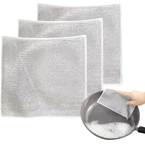 SHCHME Multipurpose Wire Dishwashing Rags For Wet And Dry, 3PCS Wire Dish Cleaning Rags Reusable and Non-Scratch Cleaning Cloths For Home Kitchen (3)