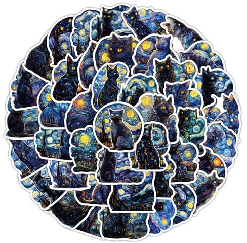 50PCS Fantasy Cat Stickers - Cat, Teens & Girls Sticker Pack for Skateboard, Guitar, Door, Laptop, Luggage, Car, Bike, Water Bottle & Birthday Party Supplies