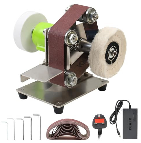 MaxAwe Mini Electric Belt Grinder Machine, 7 Speed Adjustable Belt Sanding Polishing Machine, Electric Bench Belt Sander for Turning/Plastic Polishing/Knife Edge/Wood