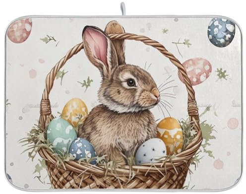 Abtropfmatte mit Osterhase im Korb, 45,7 x 61 cm, saugfähige Abtropfmatte