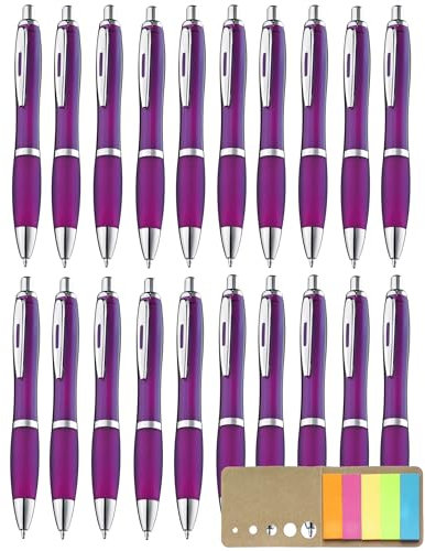 Libetui Set 20 ergonomische Kugelschreiber Violett rutschfeste Griffzone Großraumine Gehäuse Lila Druckkugelschreiber blauschreibend Kuli Set für Büro Schule Zuhause, mit Haftstreifen