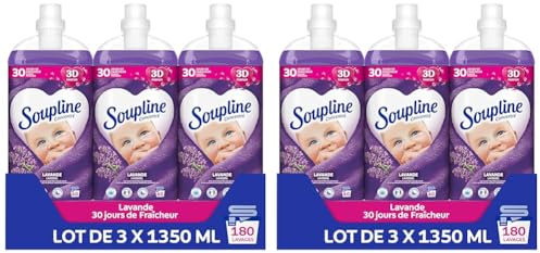 SOUPLINE - Adoucissant Concentré Soupline 3D Lavande - Formule Active à Froid - 92% d'Ingrédients d'Origine Naturelle - Lot de 6 x 1,35 L