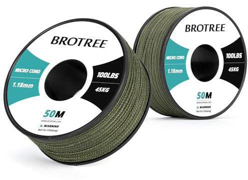Brotree Micro Corde Paracorde 1,18 mm 50M Corde Tressé Bobine pour Bracelet, Bricolage, Manualidades - 45 kg Charge de Rupture (Vert Militaire)