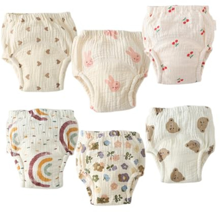 Baby Training Underpants,Soft Cotton Muslin Absorbent Potty Training Underwear for Baby Girls 6-12 Months