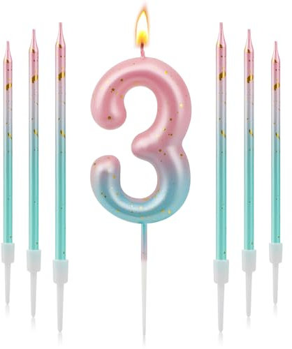 TAIXING Geburtstagskerzen Zahlen 3, 3D Farbverlaufs Kerzen Geburtstag, Geburtstagskerzen Kinder Rosa Blauer Farbverlauf, Zahlenkerze für Kinder Jungen Mädchen Geburtstags Jubiläum, Kerze 3