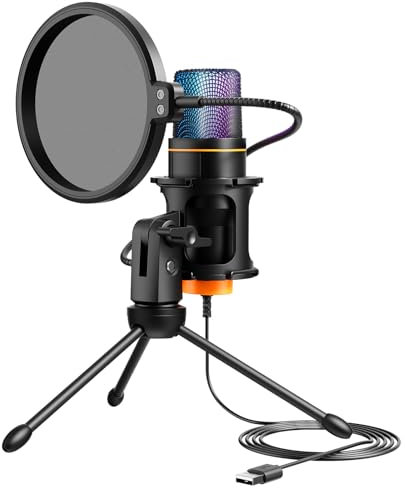 Hoppac Microfono USB per PC, Microfono Gaming a Condensatore Plug & Play, con Shock-Mount, Filtro Pop e Treppiede, Microfono per Podcast Streaming