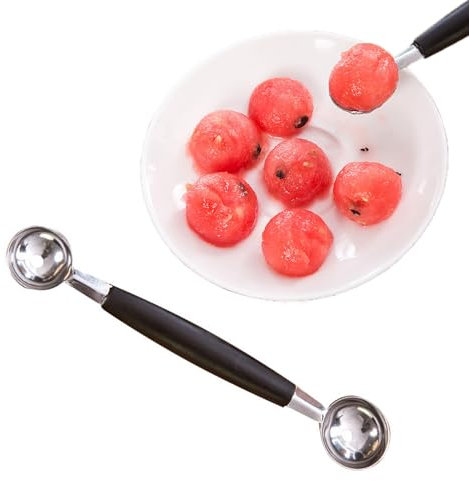 SURALIN 1PCS Paquet de Cuillère À Boule de Melon À Fruits Double Face, 18 cm Cuillère Parisienne de Melon 2 en 1 Cuillère À Boule en Acier Inoxydable