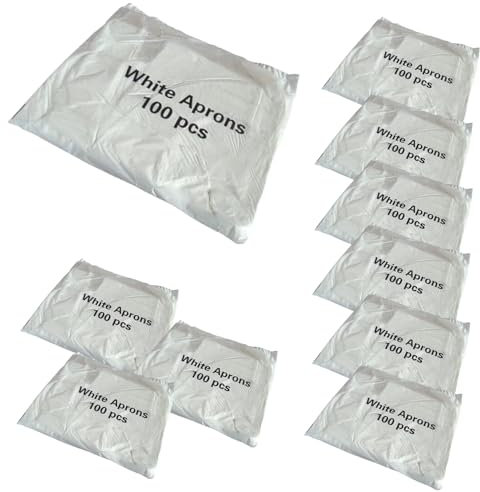 Aardvark Janitorial Supplies Disposable White Flat Pack of 1000 Aprons (10 Packs of 100 White Aprons)