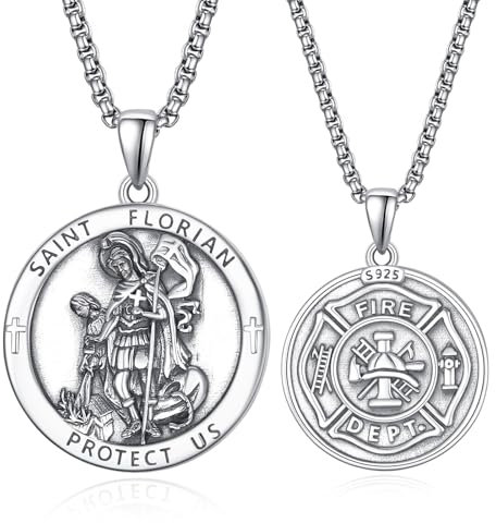 Heiliger Florian Kette Silber 925 St. Florian Feuerwehr Anhänger Saint Florian Halskette St Heiliger Florian Feuerwehr Anhänger Kette Medaille für Herren