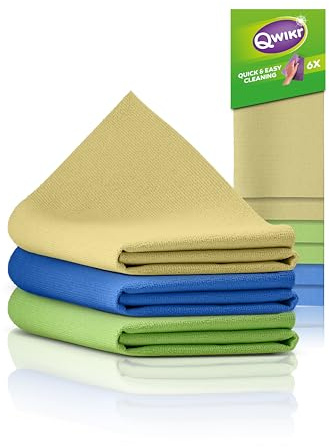 Qwikr Mikrofasertücher Multi 6 Stück Gelb, Grün, Blau – Reinigungstücher - Putztücher - Vorteilspackung – 30x30cm Größe - ideal für große Aufgaben - Mikrofasertücher - waschbar bei 60 Grad
