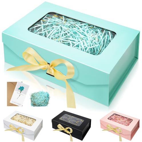 27.5 * 19 * 8.6cm Geschenkbox mit Deckel Falt Geschenkbox mit Grußkarten und Schleife, Schmuck Geschenkverpackung Box für Valentinstag Geburtstage Weihnachten (Himmelblau ）