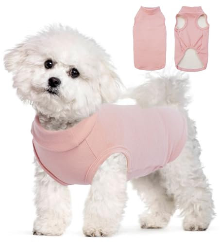 Katzinst Hundepullover Fleece Weste Dehnbares und Warmes Sweatshirt Hunde T-Shirt Hundeweste für Kleine Hunde Hundepullover für Bichons Schnauzer Zwergspitz Rosa M