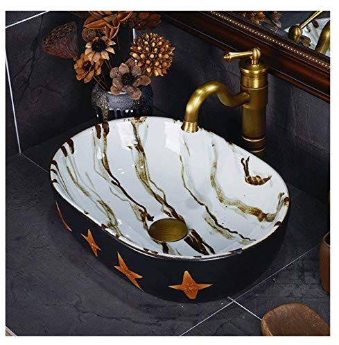 OOMRNV Lavabo De Baño Fregadero De Recipientes Lavabo De Encimera, Fregadero De Recipiente De Baño De Estrella Pintada sobre Encimera Fregadero De Tazón De Encimera con Patrón De Már,
