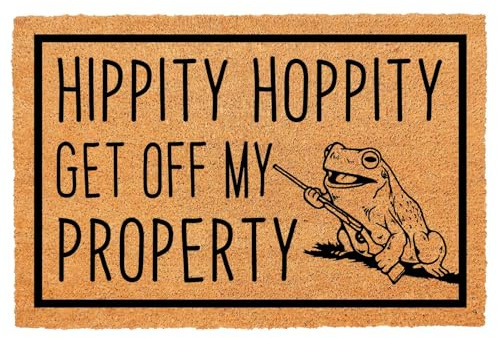 FNDMCTPS Funny Coir Doormat - Hippity Hoppity 'Get Off My Property' Welcome Mat for Front Porch Decor - Personalized Rug with Heavy-Duty Backing, Non-Slip Outdoor Coir - 23.6 x 15.7 inch
