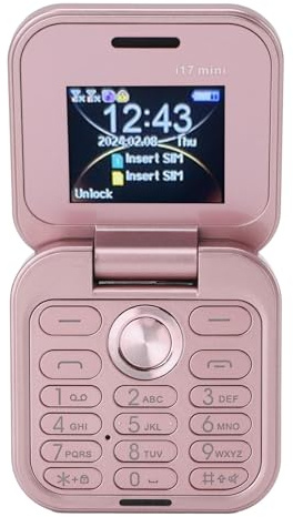 ASHATA 2G Flip Tiny Handy, Dual Nano SIM GSM, LED-Taschenlampe, UKW-Radio, Rückfahrkamera, Kleinstes Mobiltelefon, für Senioren (PINK)