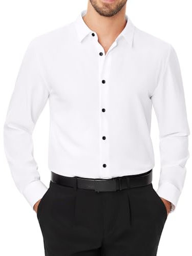 J.VER Herren Hemd Regular Fit Langarmhemd Lässige Businesshemd Einfarbige Klassische Herrenhemd Faltenfrei Freizeit Oberhemd,Weiß,XL