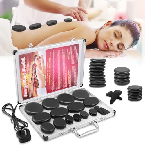 21Pcs Hot Stones Massage Kit with Heater, Portable Electric Hot Stone Massage Kit, Hot Rocks Basalt Massage Stones Set Warmer Kit for Home Spa, Warming, Relaxing,Body Slimming, Metabolism Improvement
