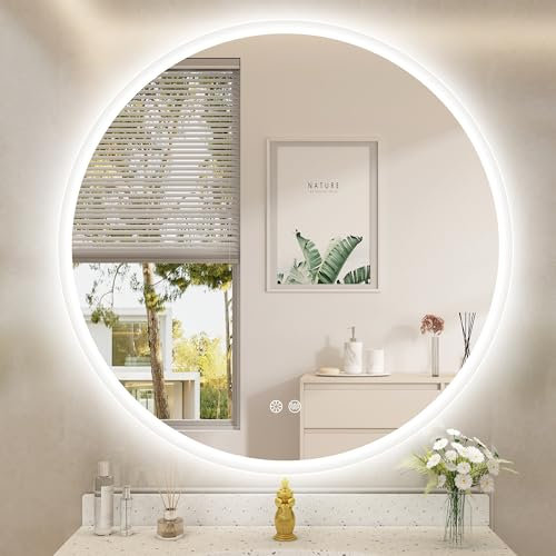 STARLEAD Rund-LED-Badspiegel-mit-Beleuchtung 80cm, Runder-Badezimmerspiegel mit Dimmbar, 3 Farbtemperatur, Entfoggen, Speicherfunktion, HD Hartglas, IP44 Wasserdicht