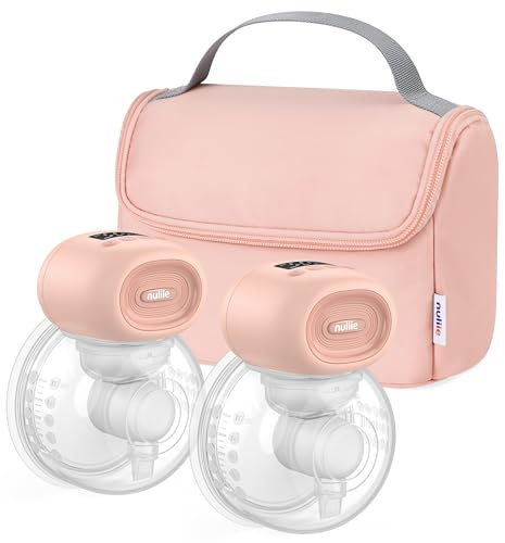 Nuliie Wearable Breast Pump Electrical with Storage Bag, LED Display, 4 Modes and 12 Suction Levels, Portable Hands Free Breast Pump with 14/17/20/24/27mm Flange (2 Packs, Pink)