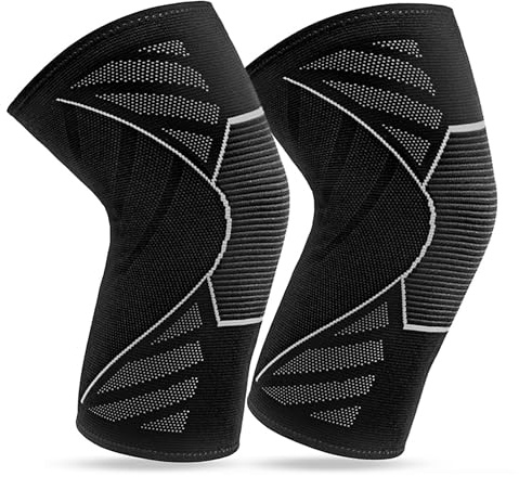 360 RELIEF Rodillera Para Hombres Y Mujeres, Rodilleras Compresion | 2x Rodilleras para Deportes, Gimnasio, Correr, Deportes de Fuerza, Menisco, Soporte para Rodillas L Negro/Blanco