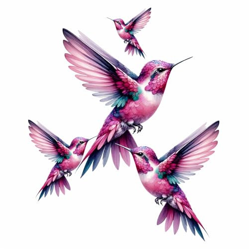 Lot de 4 autocollants colibris roses pour décoration murale, marques et tasses, pare-chocs de voiture, douche et carrelage, toilettes, ordinateur portable et plus encore, résistants et imperméables, 0