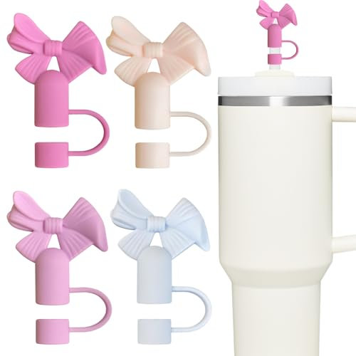 Wisebom 4 Pièces Couvercles de Paille en Forme de Noud Embouts de Paille Réutilisables Couvercles de Paille pour Tasse Stanley Pailles Couvre Antipoussière pour les Gobelets Stanley de 10 mm