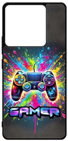 FunKaz Coque pour Xiaomi Poco X6 (5G) - Gamer Manette de Jeu Fond Multicolore - Coque Noire TPU