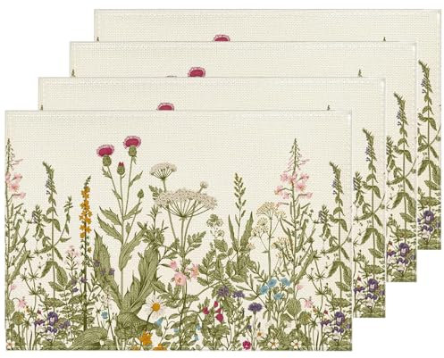 4 PCS Manteles Individuales Verano, 30 X 45 CM Manteles Individuales Flores, Mantele Individuale Primavera, Decoración de Mesa para Fiestas de Verano