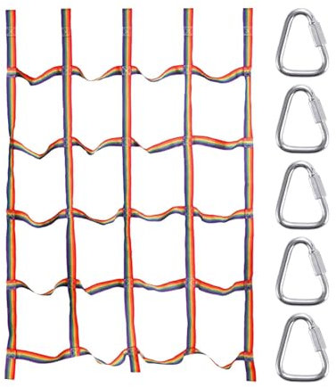 Eoixuqba 1 Set Regenbogen-Kletternetz für Kinder im Freien – 144 x 183 cm, Regenbogen-Cargo-Netz mit 5 dreieckigen Haken, Kletter-CargoNet Kinder, hochfestes Hindernis, Fitness für Kinder
