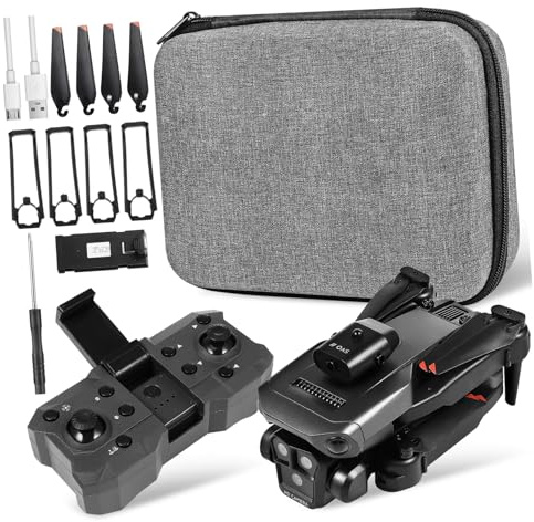 Max Kleiner Drohne mit Kameras, Faltbar, Schwarz, Abs | 1800mah 3,7v Akku, Dreifach HD Kameras mit 150° Verstellbarem Objektiv, Ein-klick Start