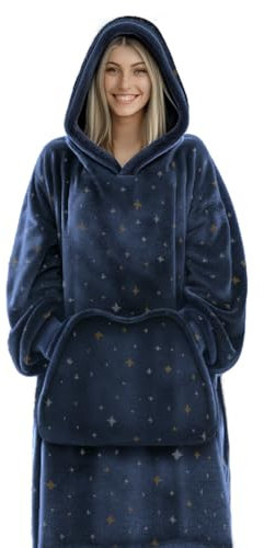 Mewaii Extra Long Oversized Wearable Blanket Hoodie with 3 Level Electric Heating Settings, Super Soft Warm Cozy Flannel Sherpa Hooded Sweatshirt with Giant Pocket, Gifts for Women Men Teens