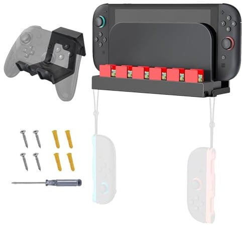 EEEKit Wall Mount Holder for Nintendo Switch 2 2025, Metal Wall Bracket with 2 Joy-Con Holders and 12 Game Card Slots for Switch Accessories
